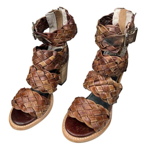 Freebird By Steven Women’s Bayou Brown Leather Woven Heeled Sandals Size 6 - Picture 6 of 11